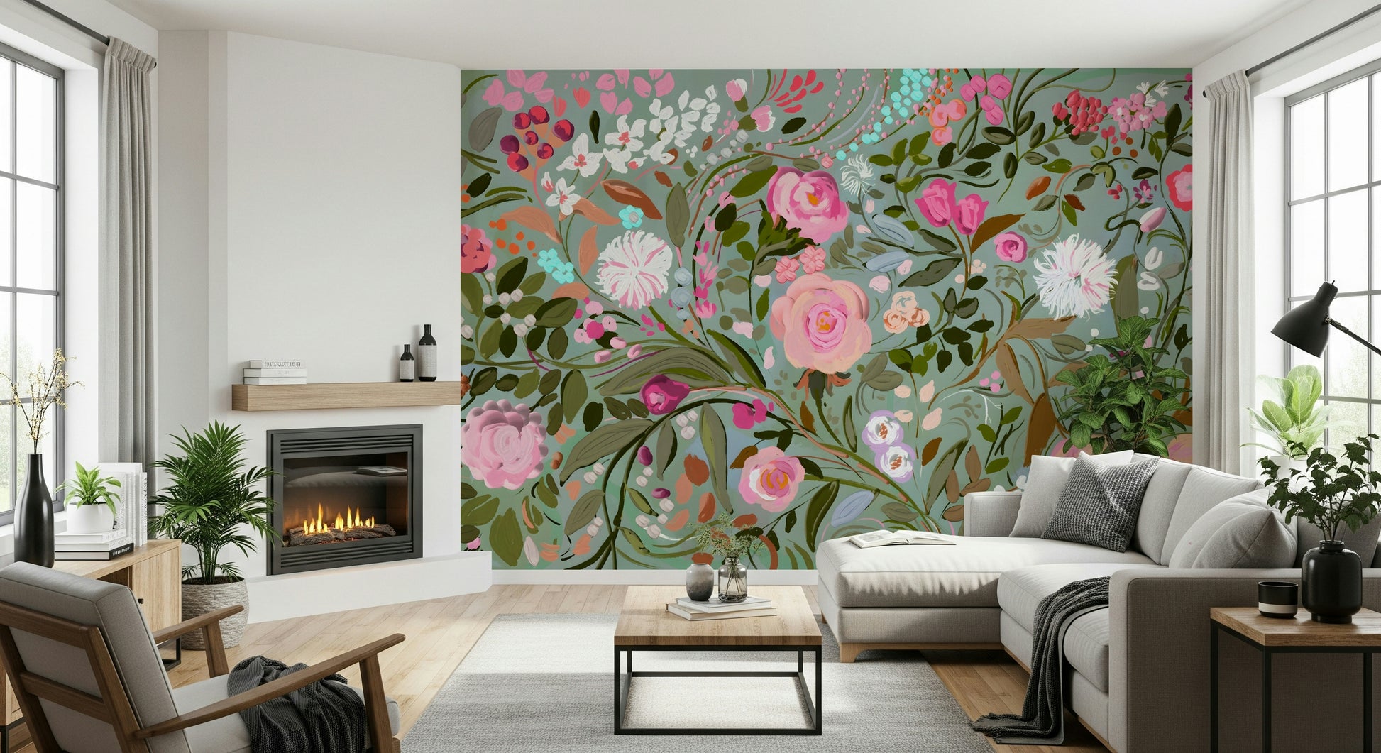 A serene watercolor flower wall mural for your decor.

