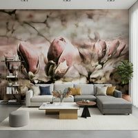 A beautiful modern art wall mural of delicate flowers.

