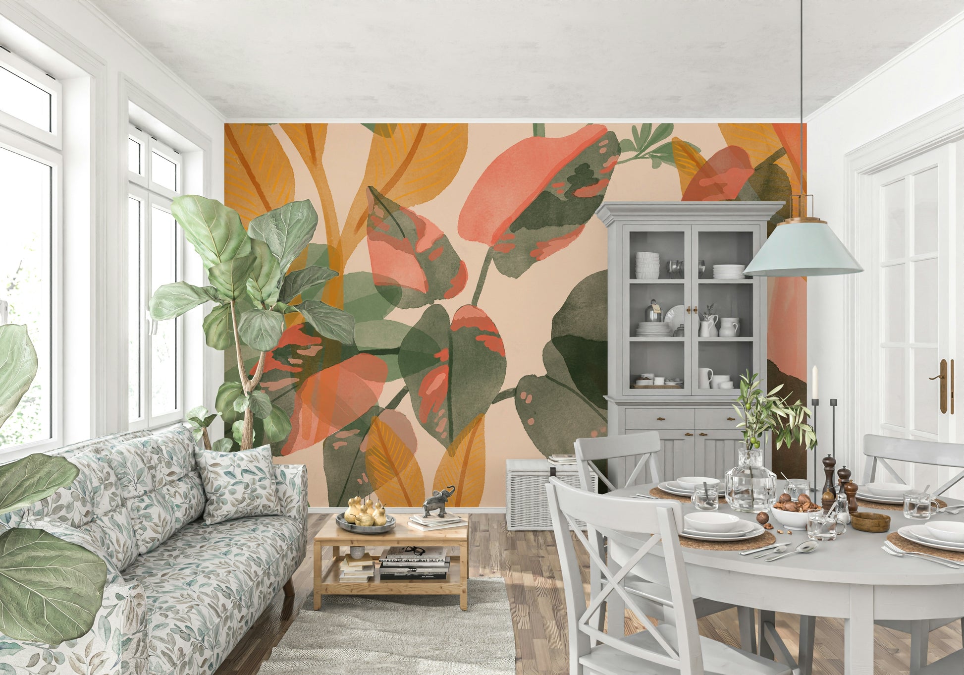 A beautiful serene foliage wallpaper mural for a modern home.

