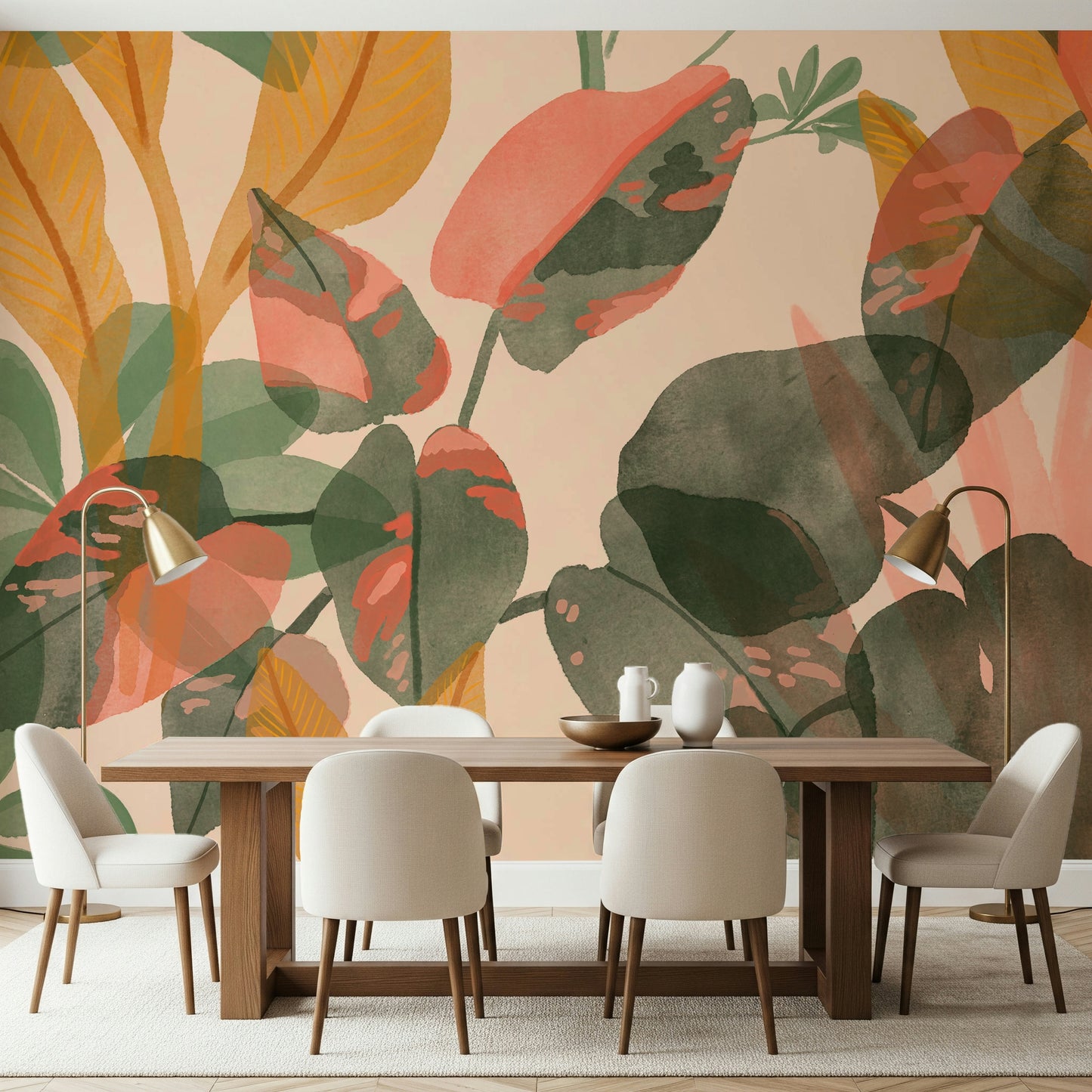 A contemplative leaf design wallpaper mural for a feature wall.

