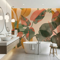 A graceful subtle leaf wall mural in cool, natural tones.

