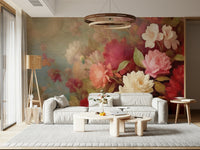 A graceful subtle flower wall mural in soft, elegant tones.

