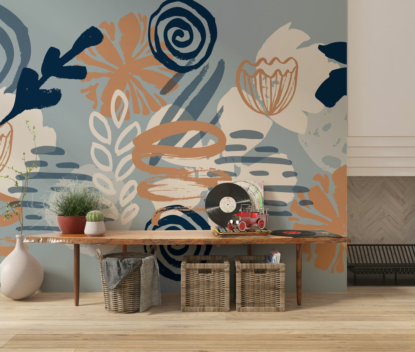 A classic floral wallpaper for walls with a modern theme.

