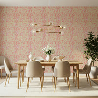 A peaceful color wash design mural on decorative wallpaper.

