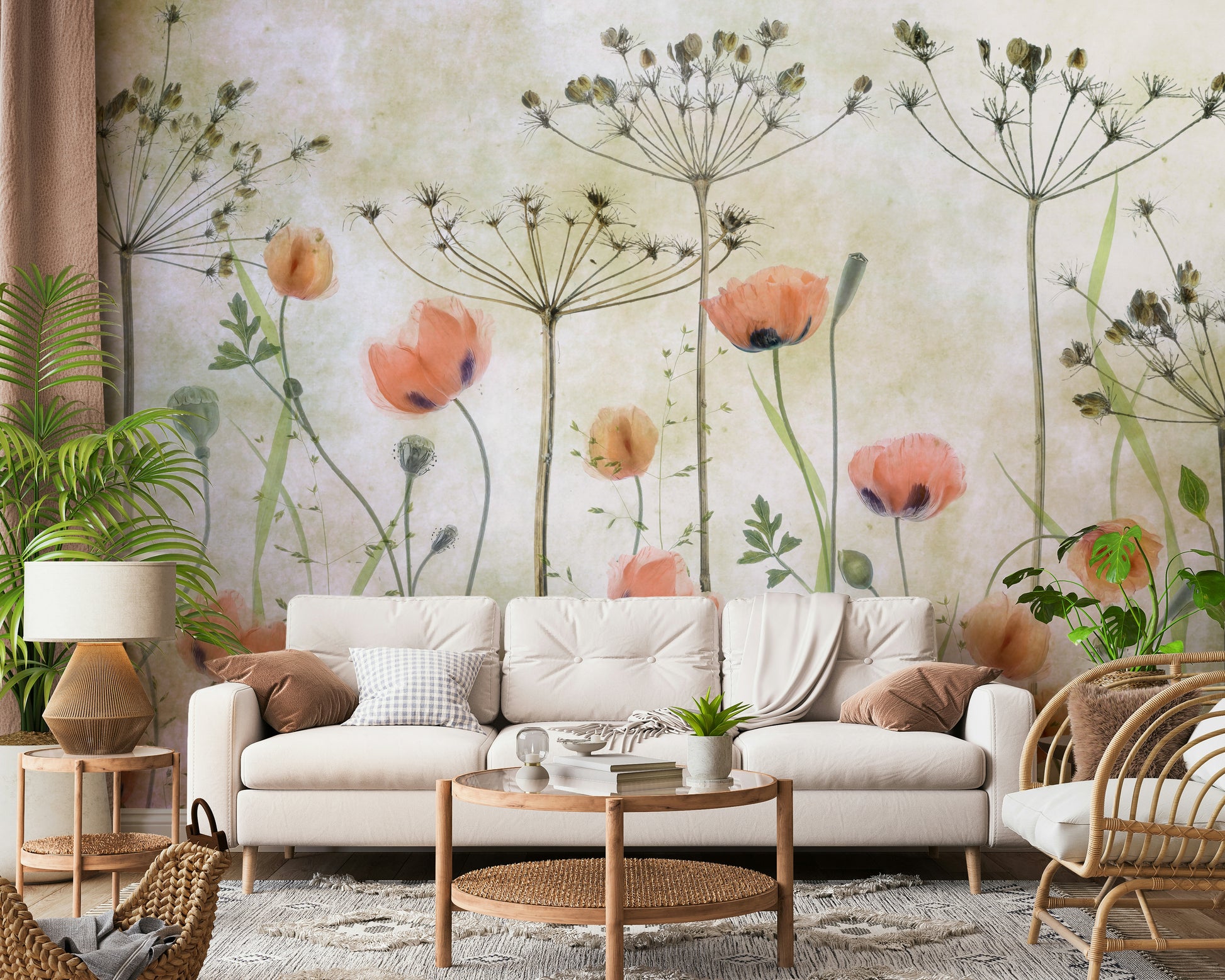 A serene watercolor flower wall mural for your decor.

