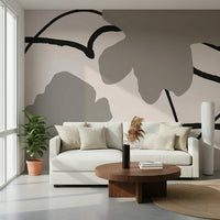 A peaceful geometric abstract mural on decorative wallpaper.

