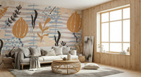 An abstract blooming garden mural on minimalist wallpaper.

