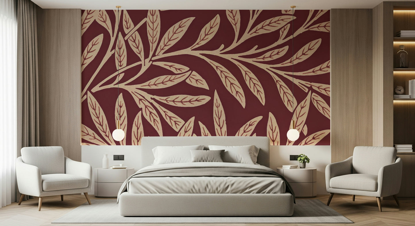 A calming foliage design wallpaper mural that defines a space.

