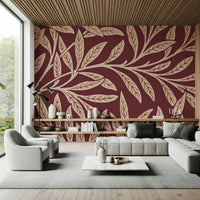 A beautiful modern art wall mural of delicate leaves.

