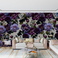 A peaceful floral deco mural on decorative wallpaper.

