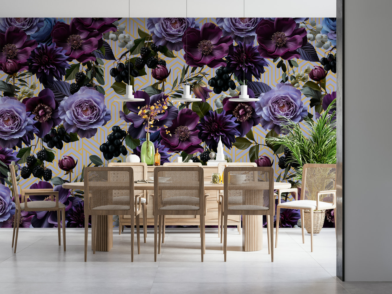 A beautiful luxury floral wallpaper mural with Art Deco style.

