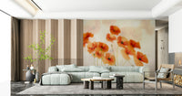 A graceful subtle poppy wall mural in soft, elegant tones.

