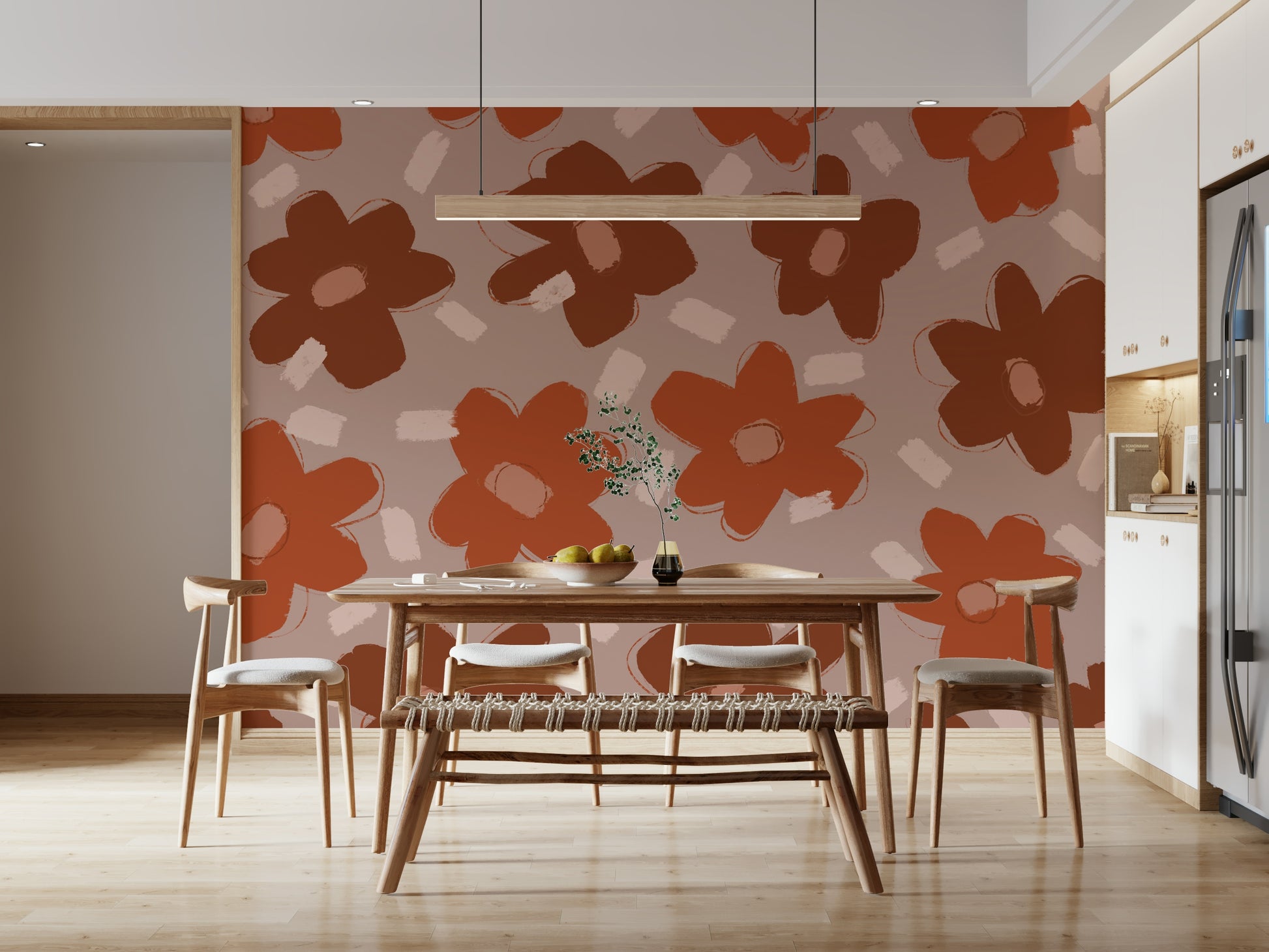 A beautiful modern art wall mural of delicate flowers.

