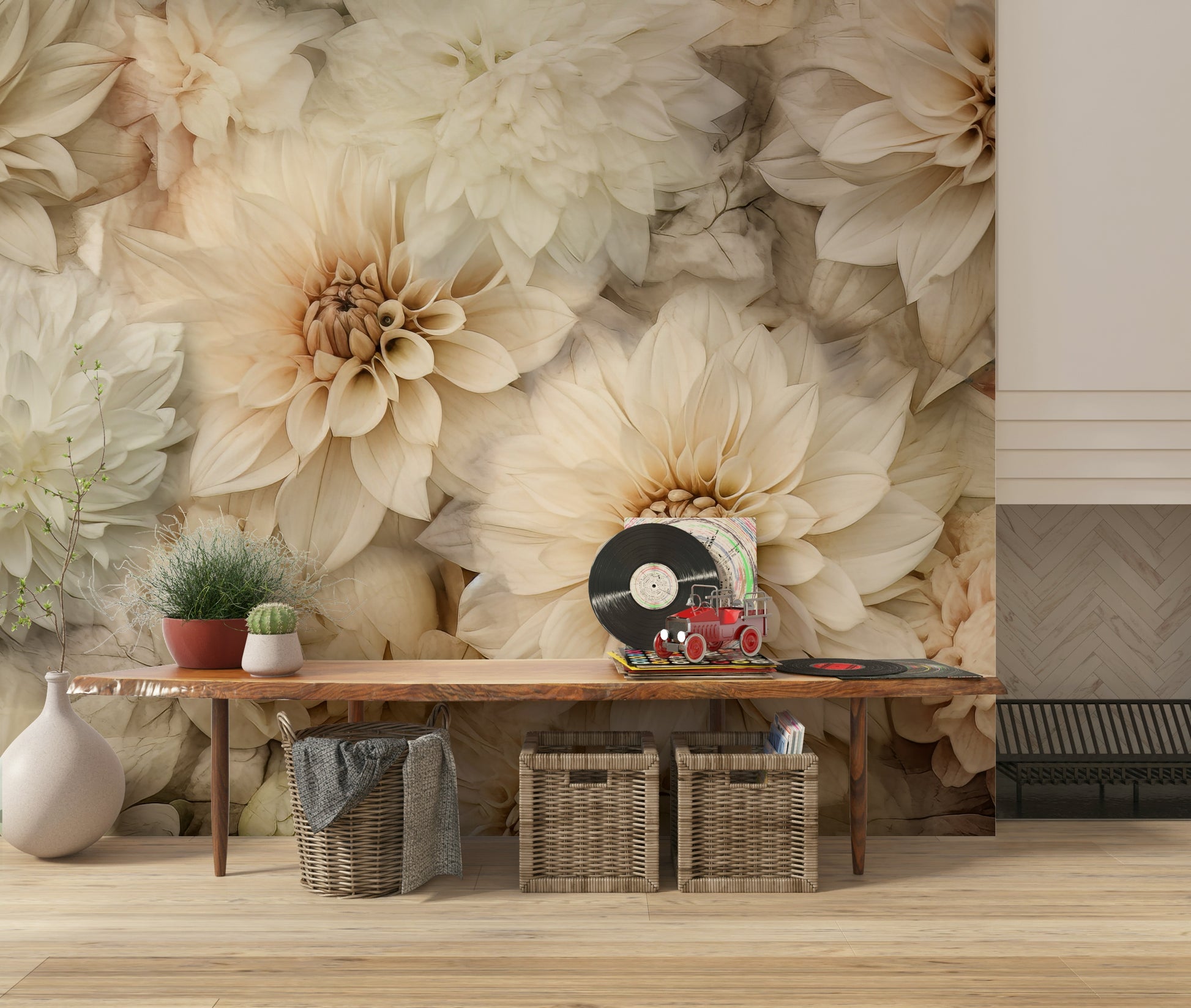 A contemplative soft floral wallpaper mural for a feature wall.

