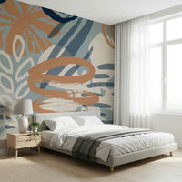 An artistic abstract pattern mural on minimalist wallpaper.

