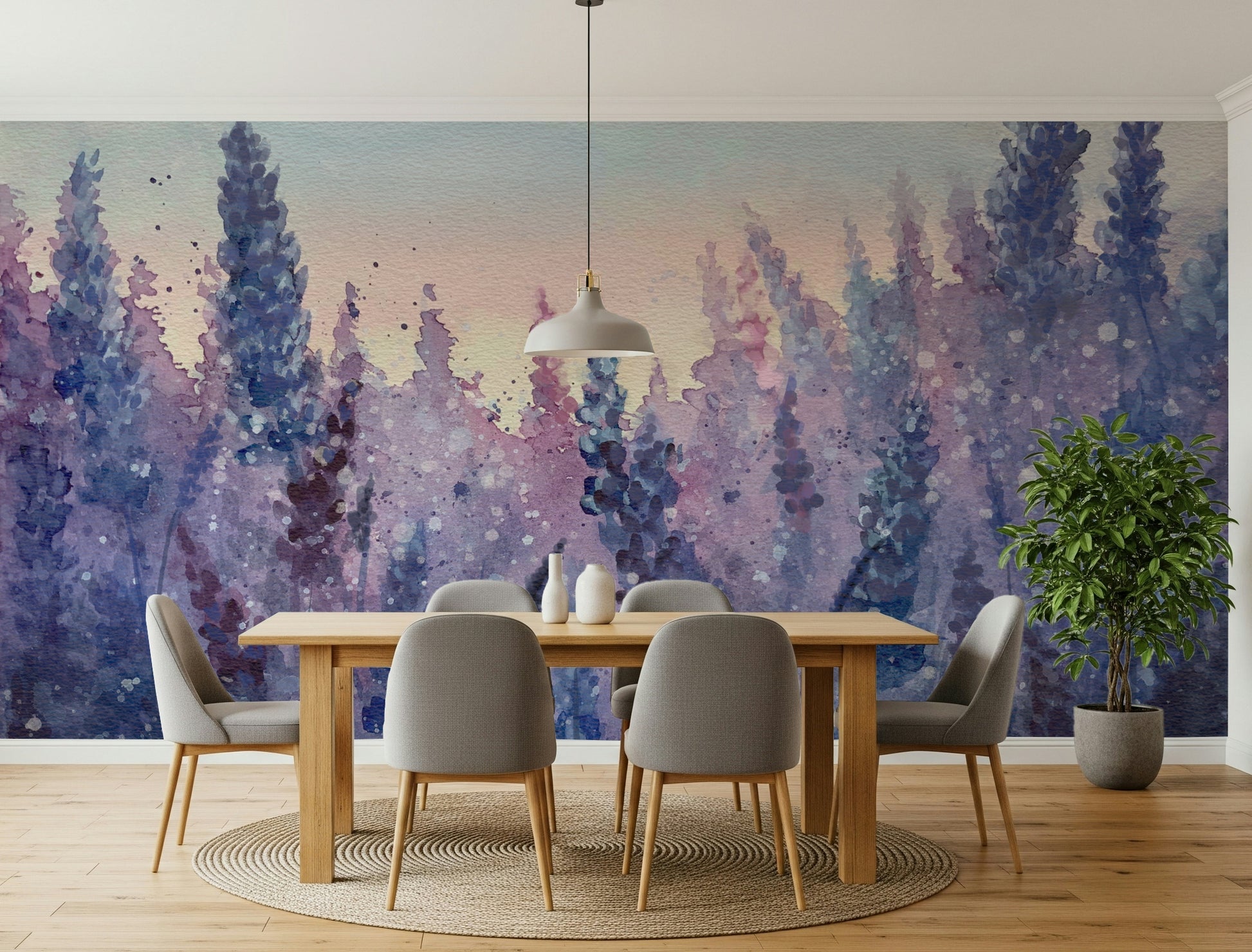A beautiful modern art wall mural of delicate flowers.

