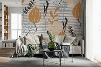 A calming floral design wallpaper mural that defines a space.

