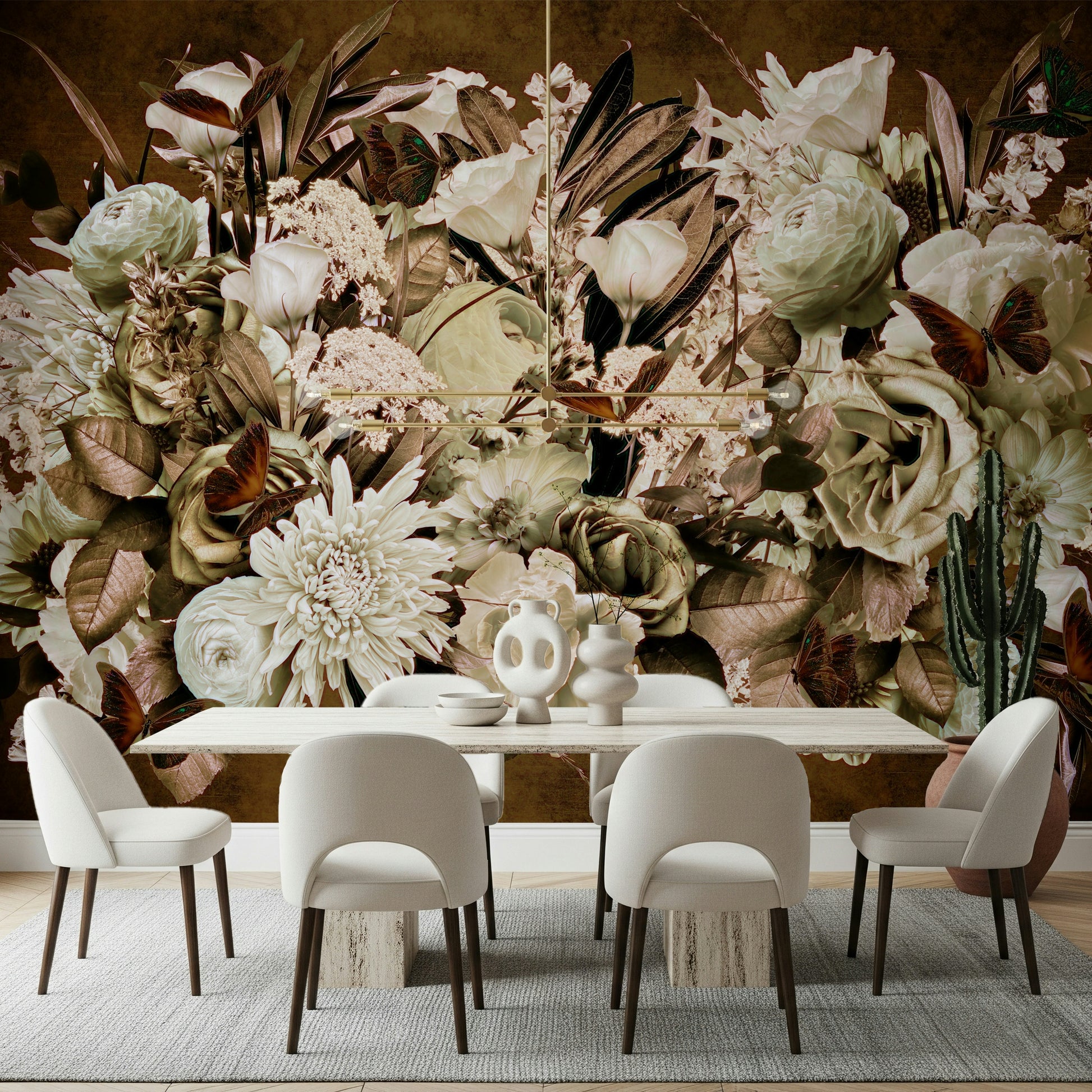 A contemplative floral pattern wallpaper mural for a feature wall.

