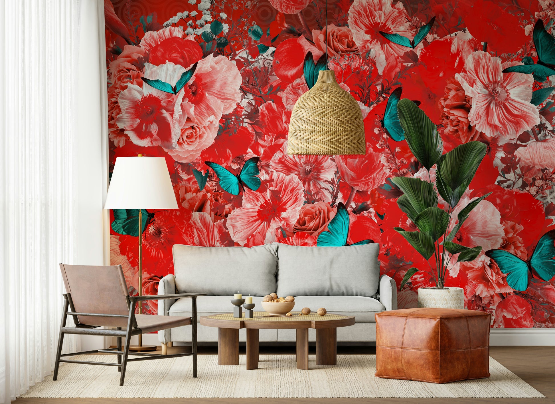 A contemplative dark floral wallpaper mural for a feature wall.

