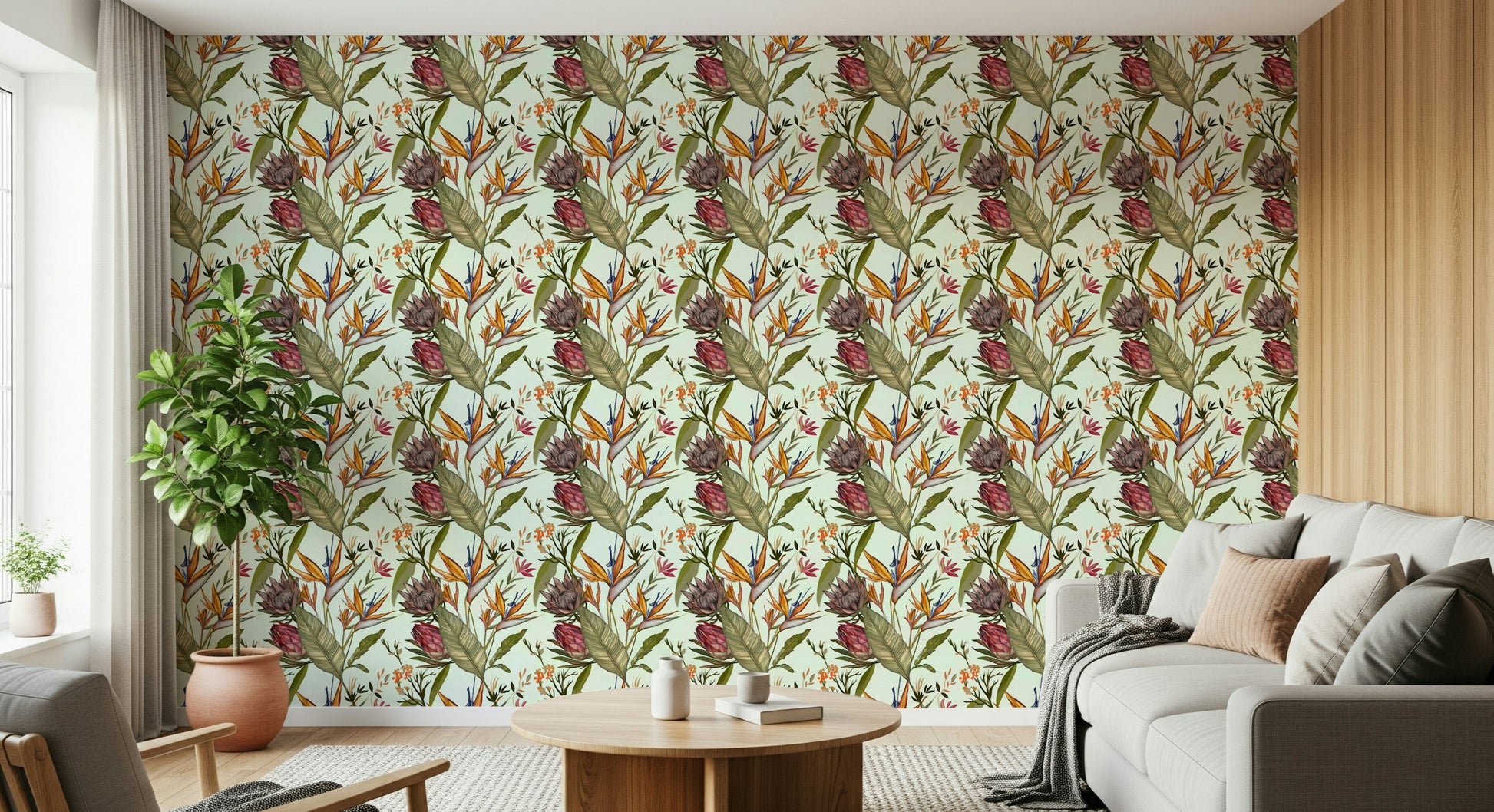 A graceful subtle leaf wall mural in rich, natural tones.

