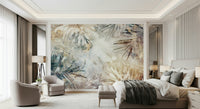 A beautiful modern art wall mural of delicate leaves.

