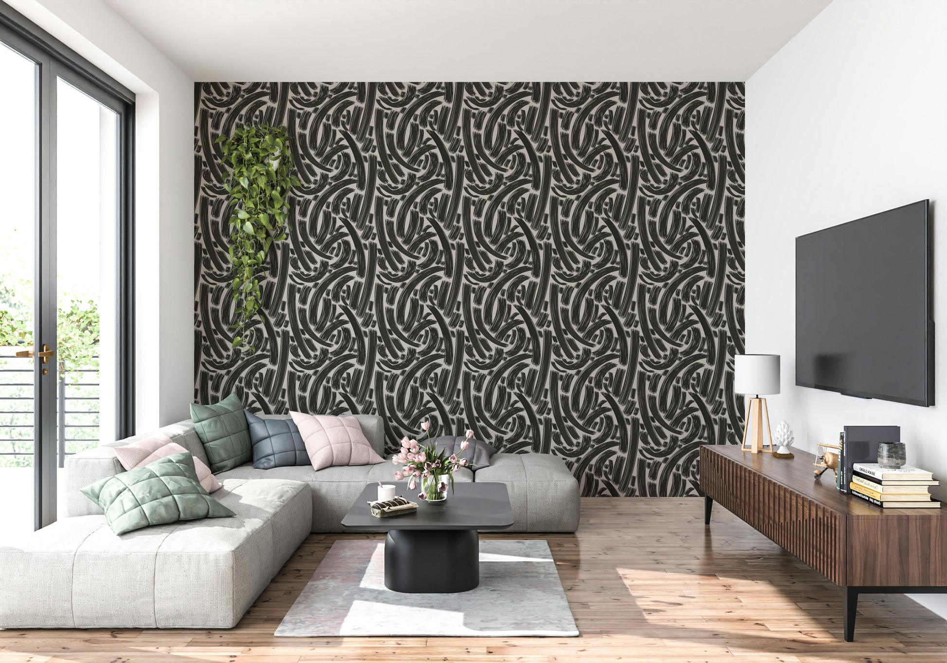 A calming abstract design wallpaper mural that defines a space.

