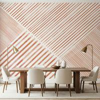 An artistic modern stripe mural on minimalist wallpaper.