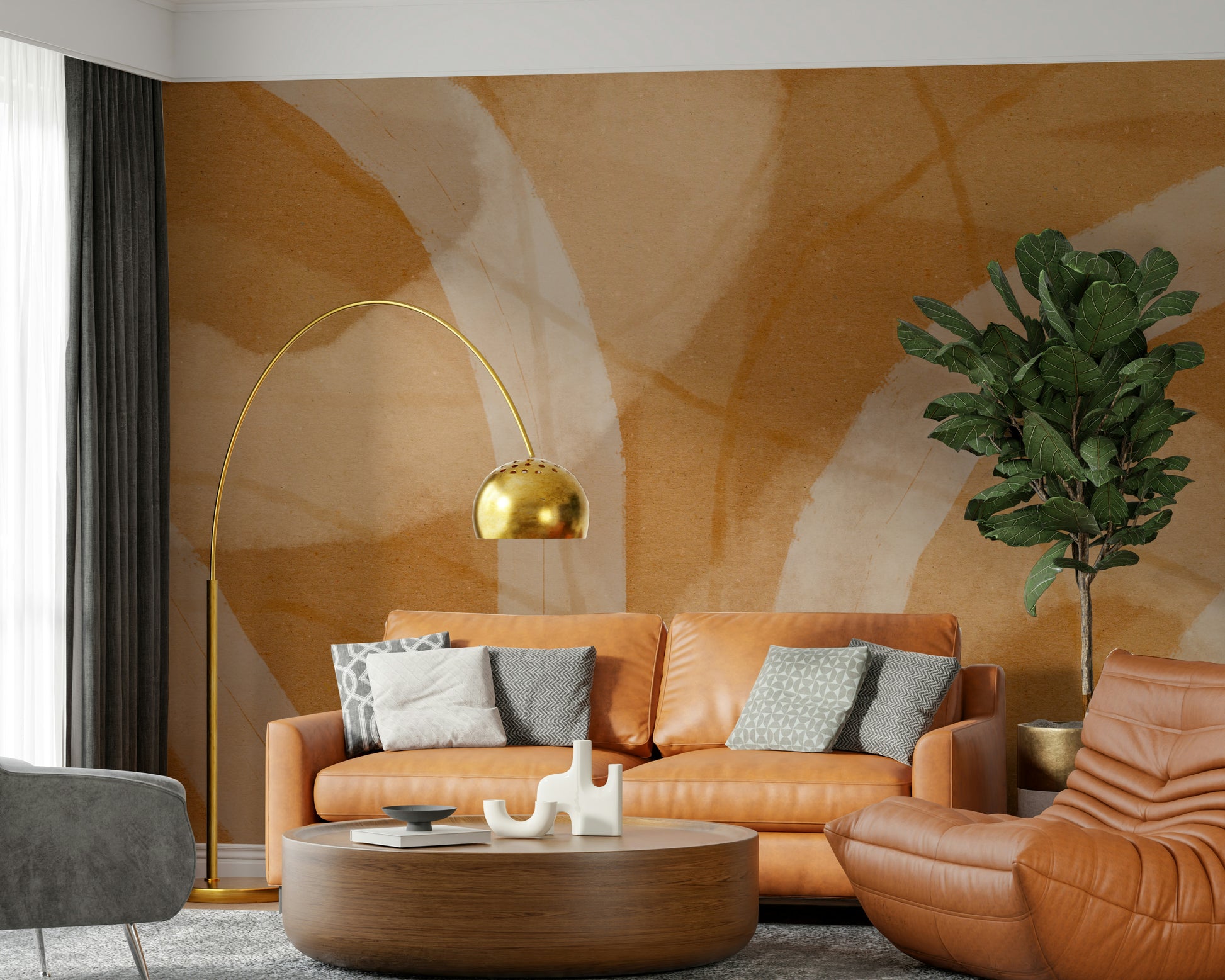 A beautiful terracotta curve wallpaper mural for a modern home.

