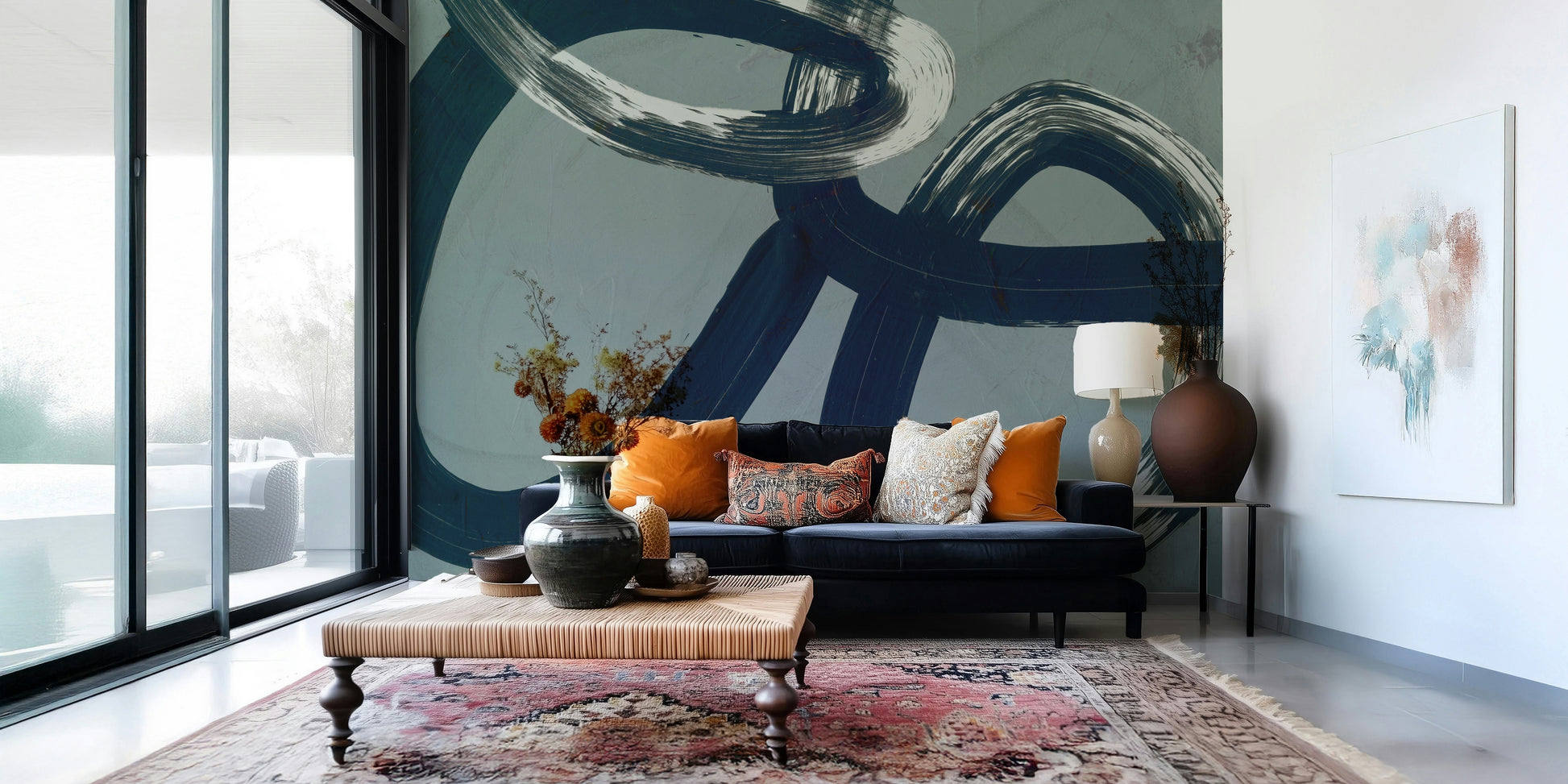 A beautiful modern art wall mural of fluid lines.

