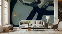 An artistic abstract ink mural on minimalist wallpaper.

