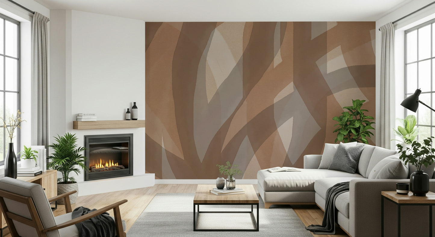 An artistic abstract pattern mural on minimalist wallpaper.

