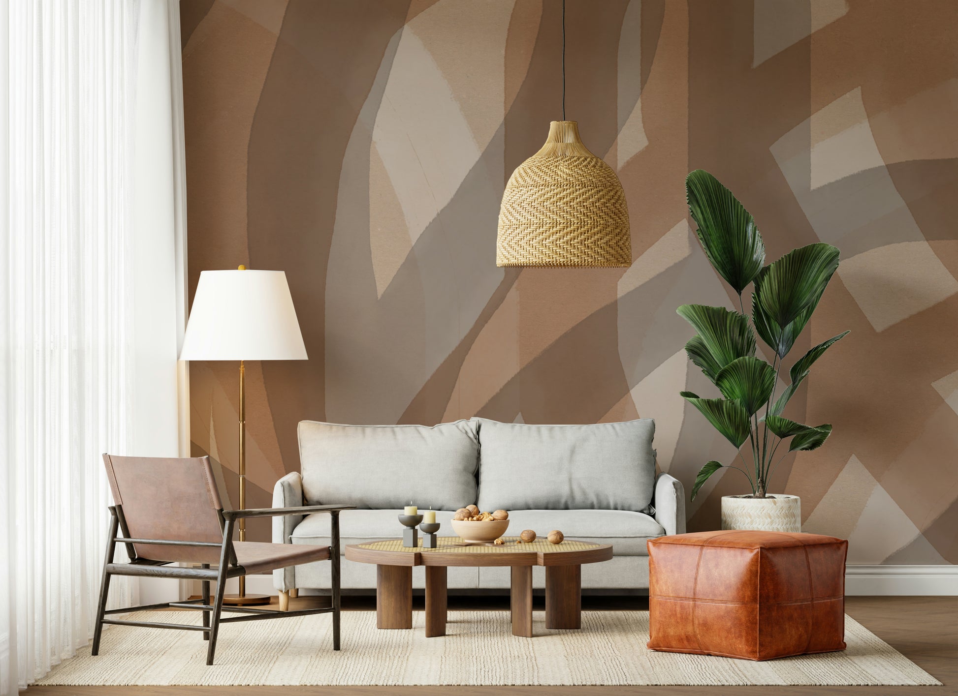 A beautiful modern art wall mural for a living room.

