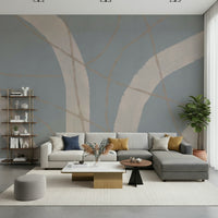 A peaceful modern abstract mural on decorative wallpaper.