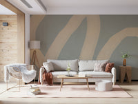 A graceful subtle curve wall mural in cool, tranquil tones.