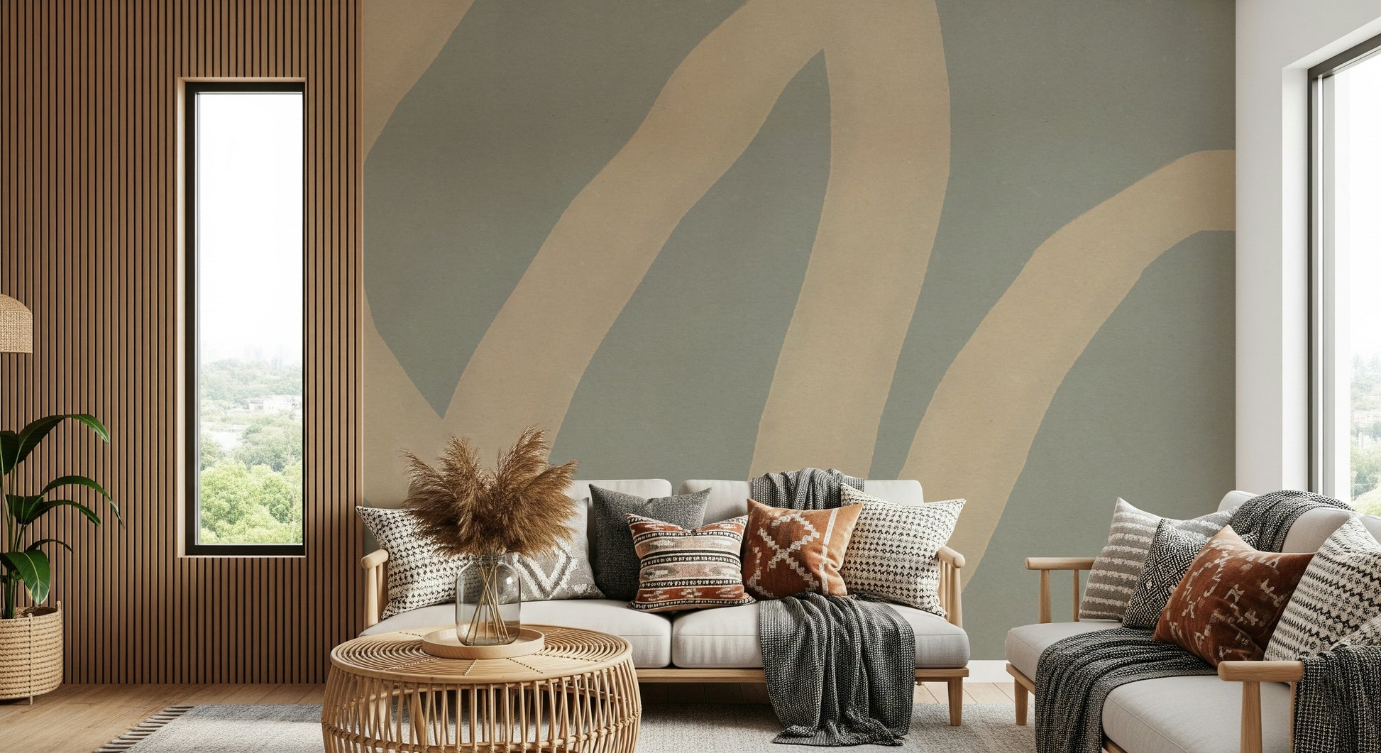 A beautiful modern art wall mural for a living room.