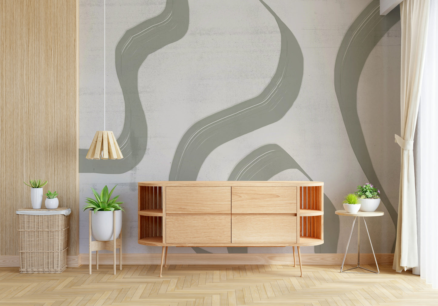 A graceful subtle pattern wall mural in cool, neutral tones.