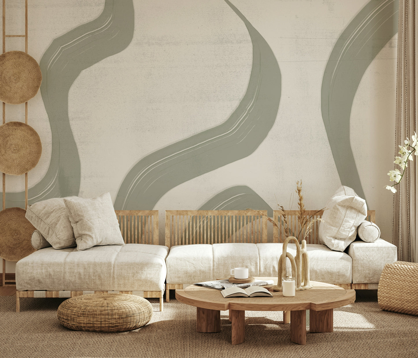 An artistic minimalist form mural for home decor.