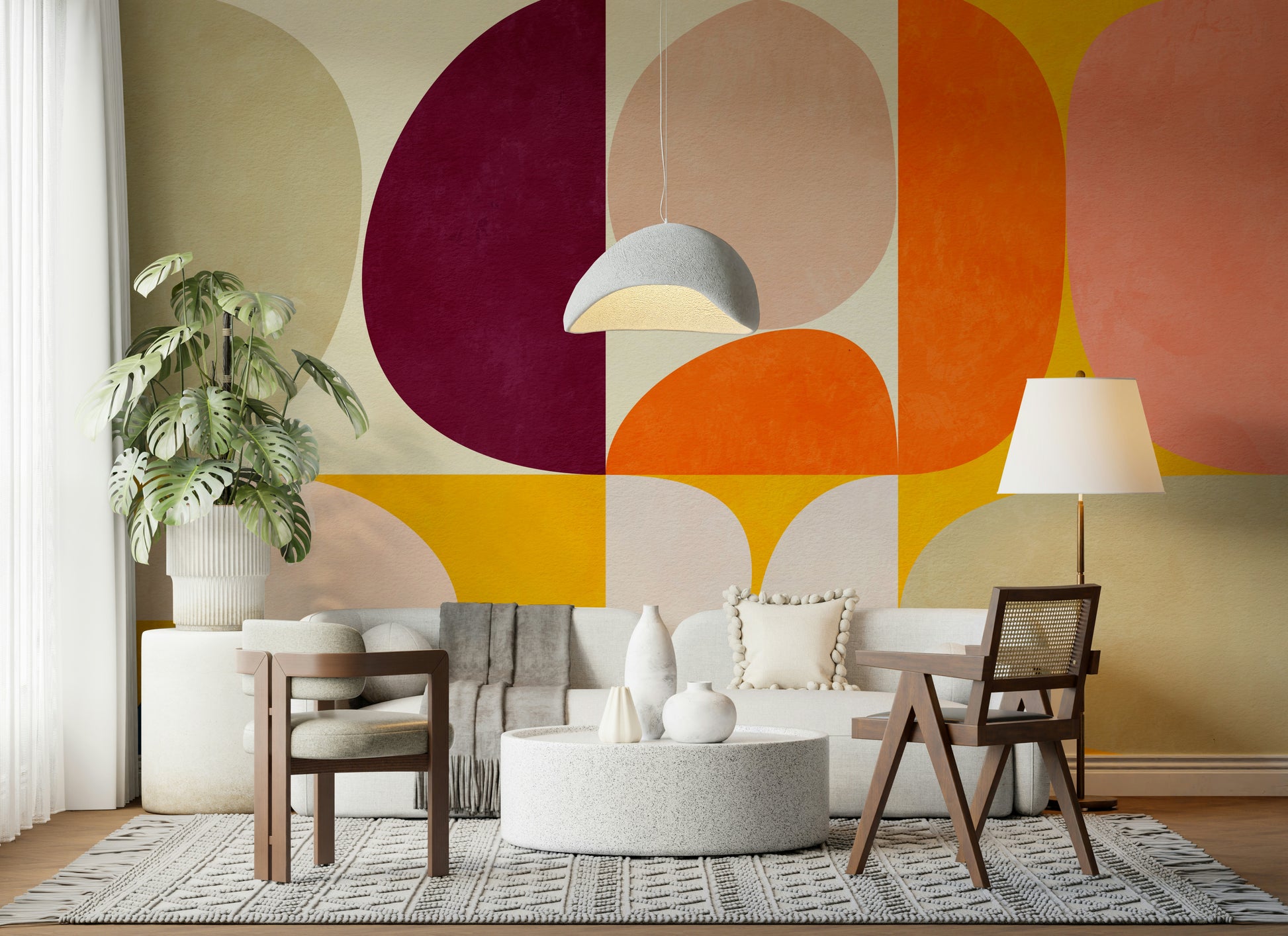 A beautiful modern art wall mural for a living room.