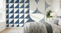 A contemplative geometric design wallpaper mural for a feature wall.