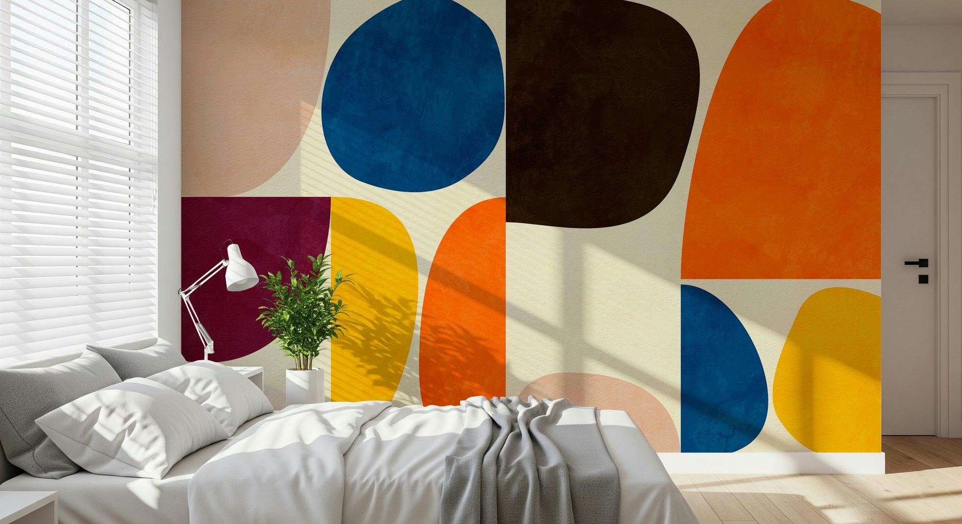 A calming modern pattern wallpaper mural that defines a space.