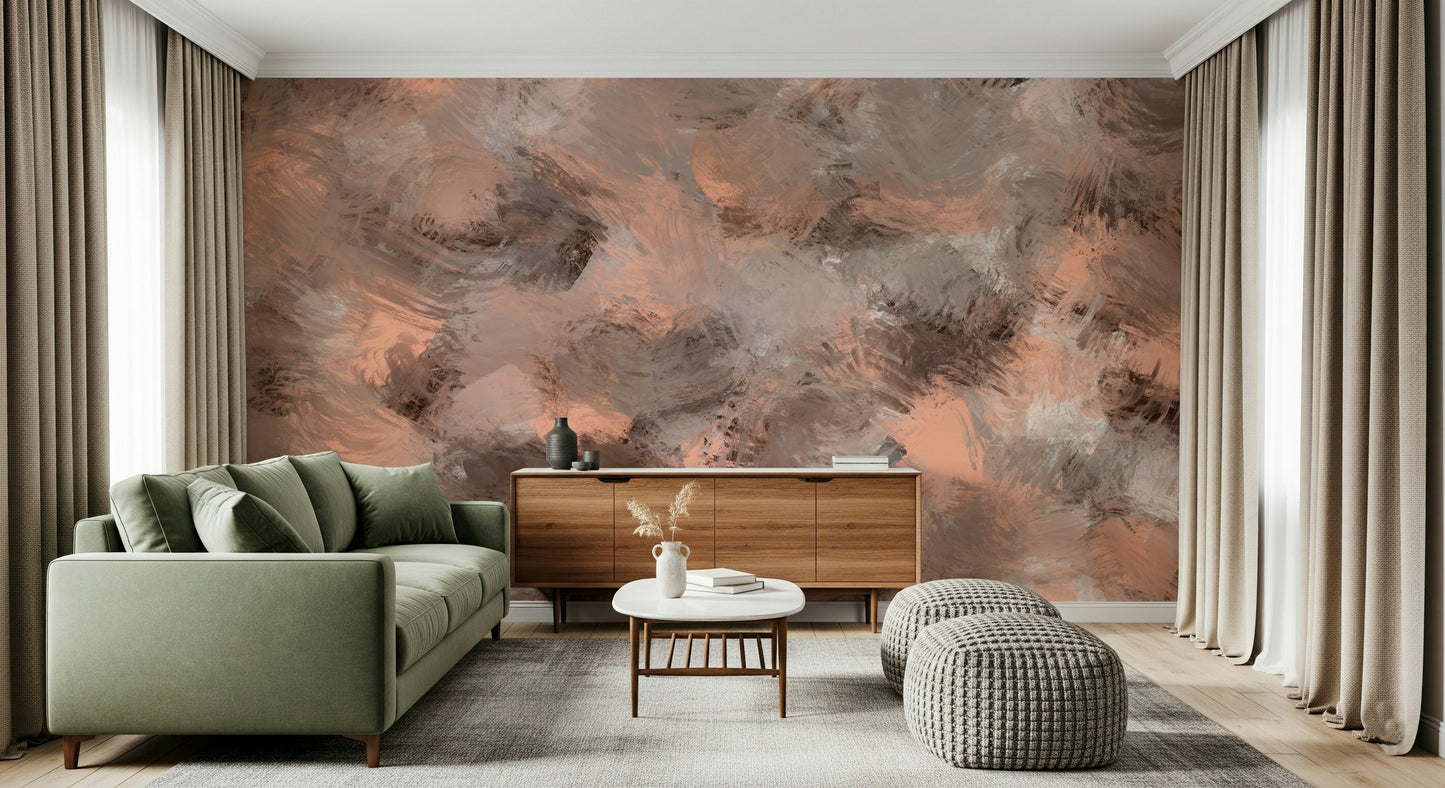 A calming abstract design wallpaper mural that defines a space.