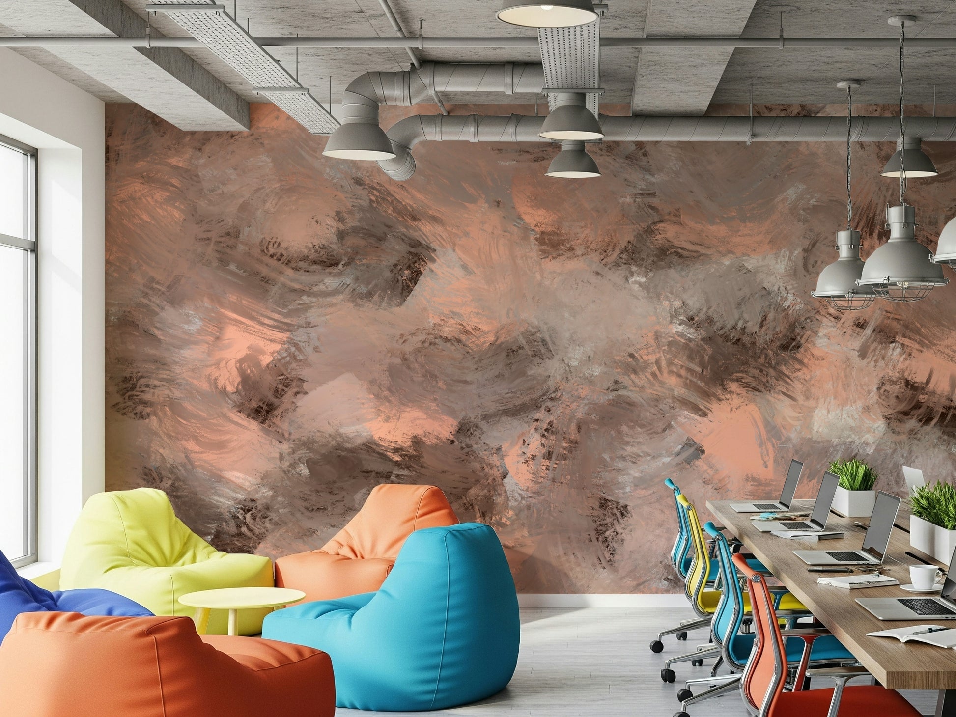 A graceful subtle pattern wall mural in warm, blush tones.