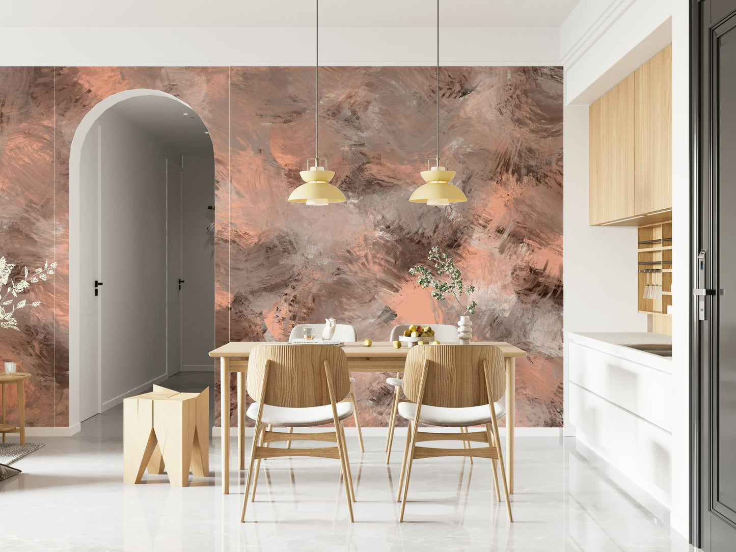 An artistic minimalist form mural for home decor.