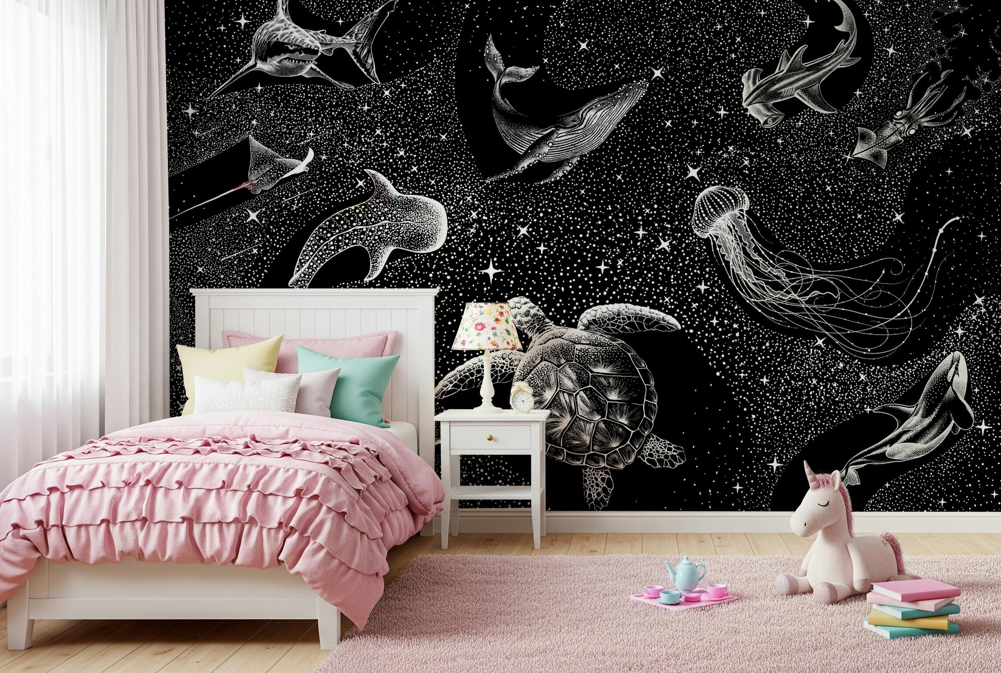A beautiful cosmic deep space wallpaper mural with vibrant nebula colors.