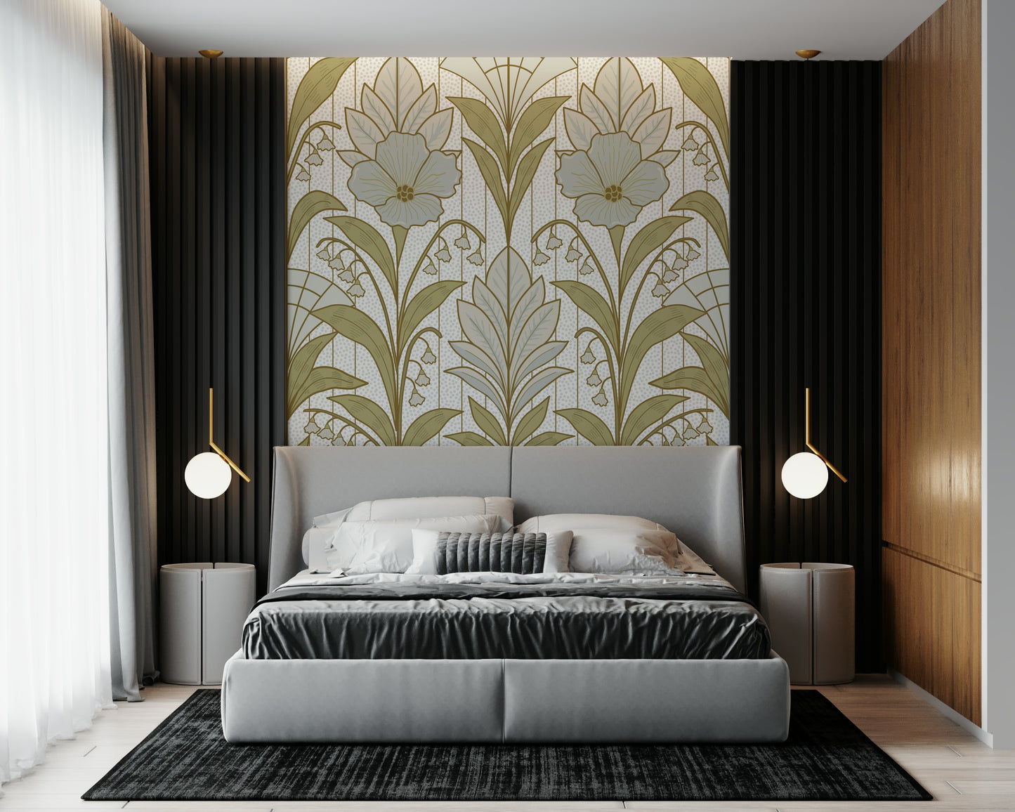 A contemplative 1920s style wallpaper mural for a feature wall.
