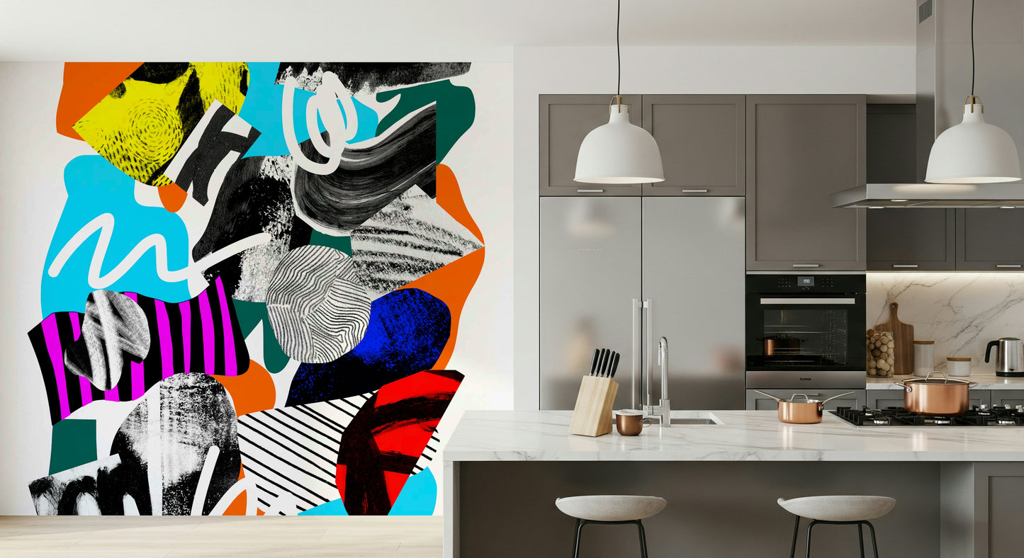 An artistic minimalist form mural for home decor.
