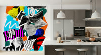 An artistic minimalist form mural for home decor.