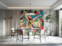 A peaceful modern abstract mural on decorative wallpaper.