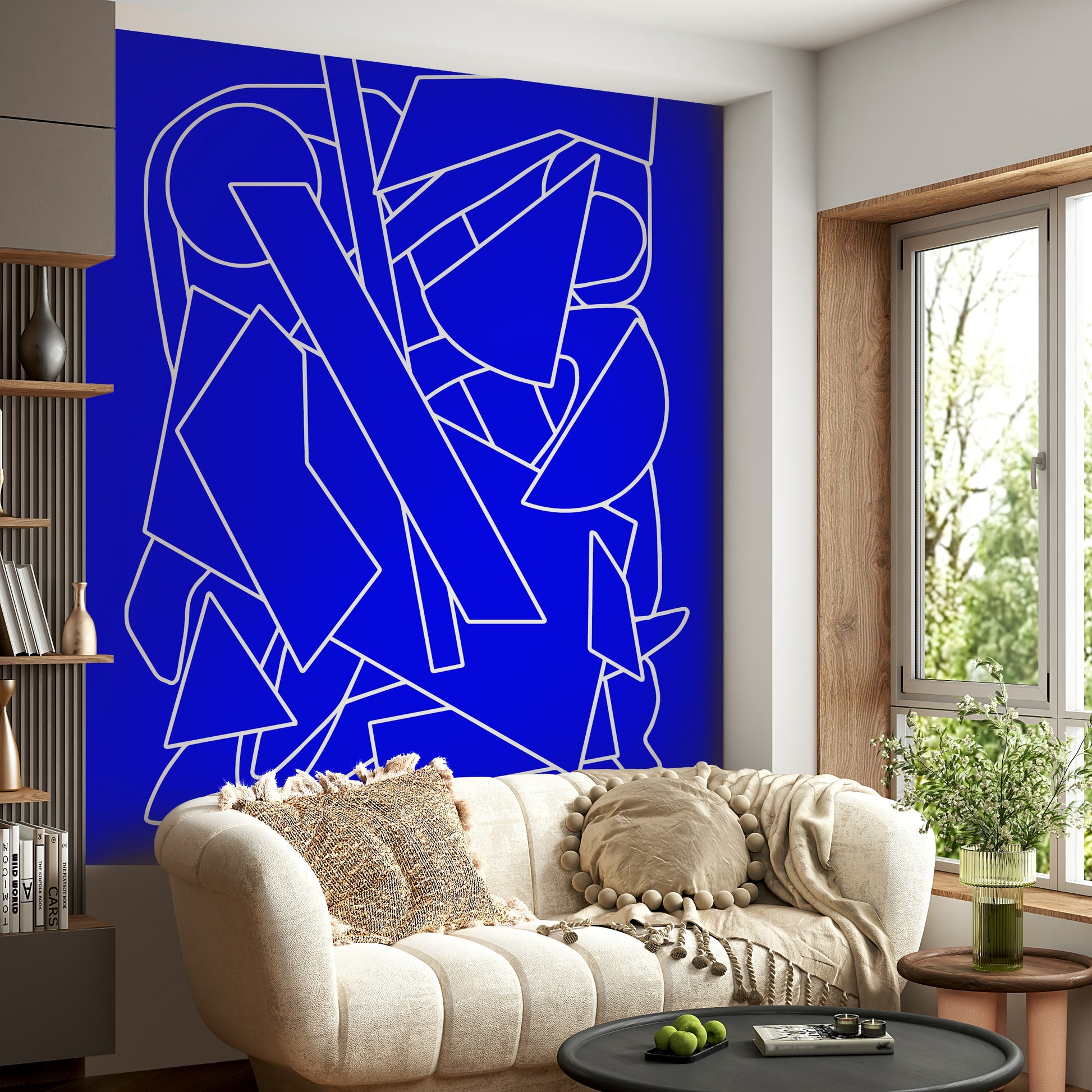 An artistic minimalist form mural for home decor.
