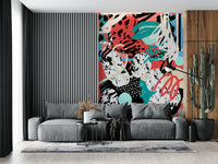 A beautiful modern art wall mural of the night sky.